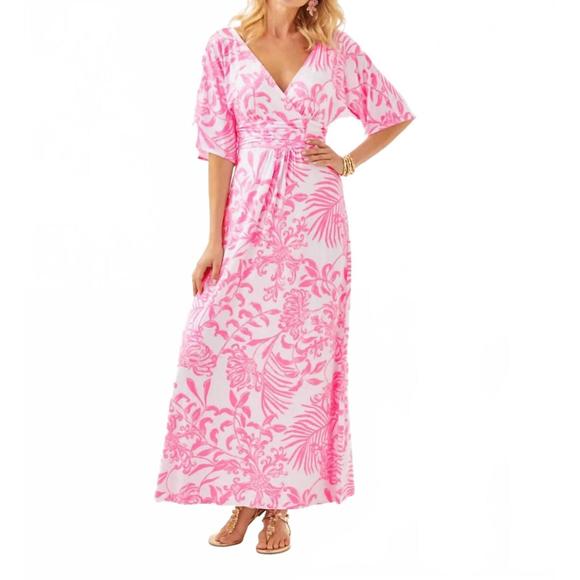 NEW LILLY PULITZER parigi maxi dress in rousseau pink glisten in the sun
